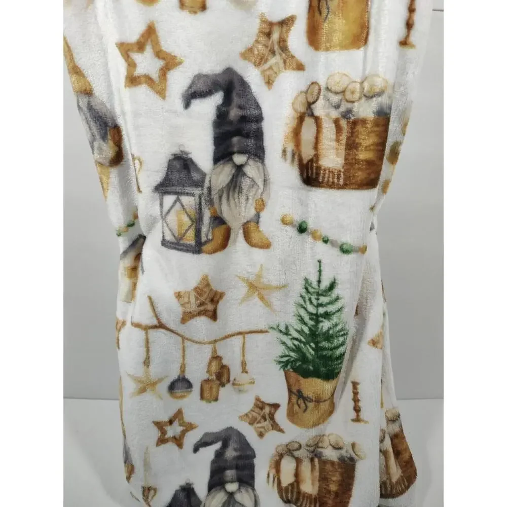 JOYFUL Oversized 50X70 Plush Printed Throw Blanket Farmhouse Holiday Gnomes